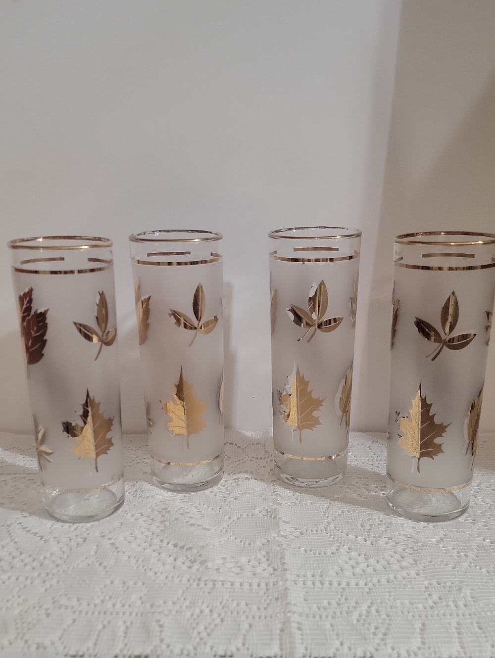 Vintage Libbey Highball Frosted Gold Leaf Glasses Set Of 4